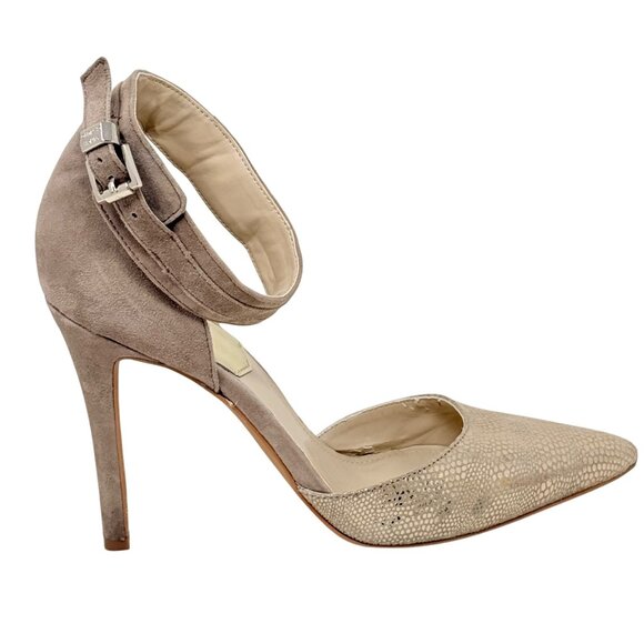Vince Camuto Lyla Leather Beige Gold Ankle Strap Heels Nude Size 9M /39 - READ‎ - Picture 6 of 12